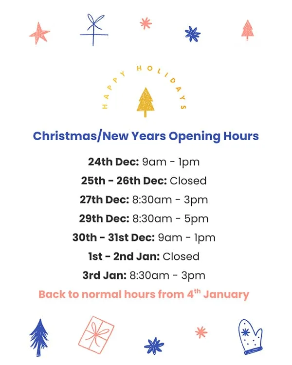 Christmas/New Years Opening Hours
